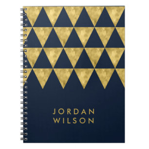 Elegant Dark Blue Faux Gold Triangle Pattern Notebook