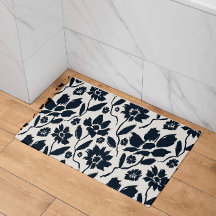 Elegant Dark Blue Floral Cream Canvas 