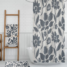 Elegant Dark Blue Floral Cream Canvas