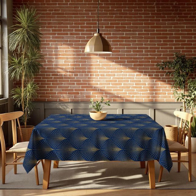 Elegant Dark Blue & Gold Art-Deco Pattern Tablecloth (Creator Uploaded)