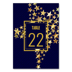 Elegant Dark Blue GOLD STARS Festive Table Number