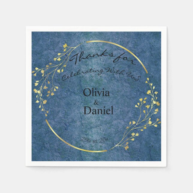Elegant Dark Blue Gold Thanks Wedding Paper Napkin (Front)