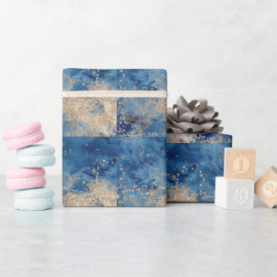 Elegant Dark Blue Gold Watercolor Wrapping Paper
