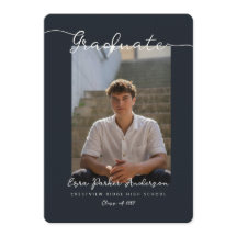 Elegant Dark Blue Graduate Announcement with Photo