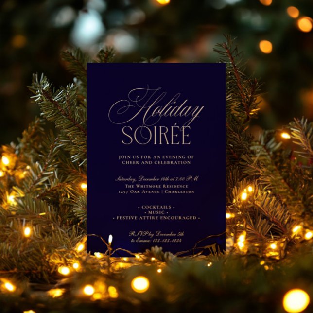 Elegant Dark Blue Holiday Dinner Party Invitation (Elegant Dark Blue Holiday Dinner Party Invitation)