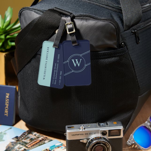 Elegant Dark Blue Luggage Tag with Custom Details (Front & Back)