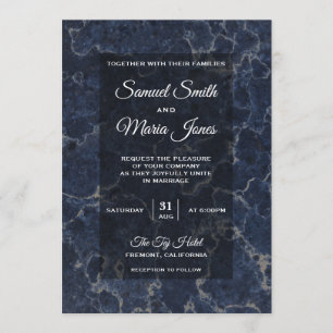 Elegant Dark Blue Marble Wedding Invitation