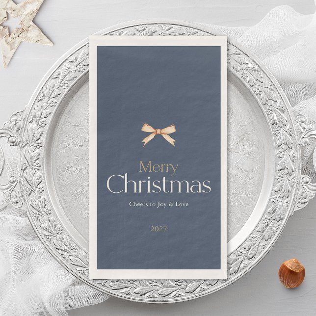Elegant Dark Blue Merry Christmas Guest Towels Napkin (Creator Uploaded)