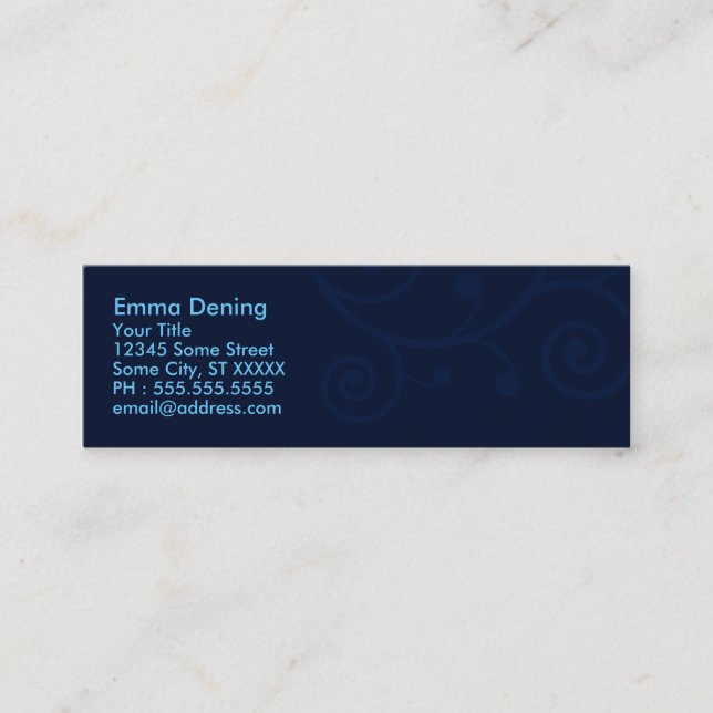 Elegant Dark Blue Mini Business Card (Front)