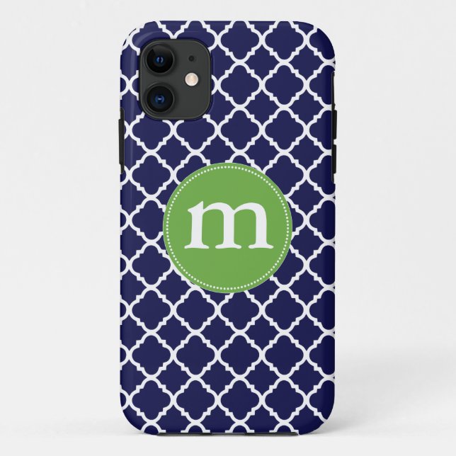 Elegant Dark Blue Moroccan Quatrefoil Personalised Case-Mate iPhone Case (Back)