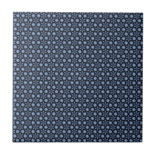 Elegant Dark Blue Ornate Pattern Ceramic Tile