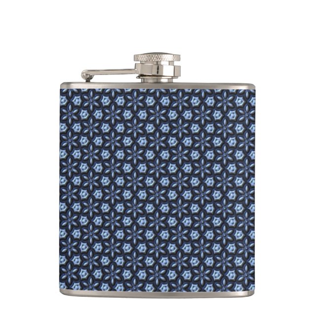 Elegant Dark Blue Ornate Pattern Hip Flask (Front)