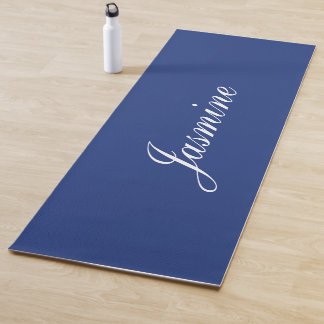 Elegant Dark Blue Personalised Name Yoga Mat