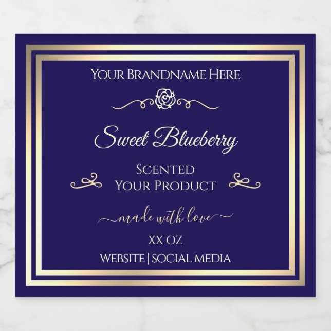 Elegant Dark Blue Product Label Gold Shimmer Frame (Single Label)