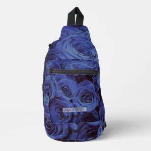 Elegant dark blue roses blue flowers blue floral sling bag