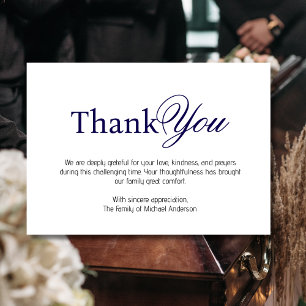 Elegant Dark Blue Traditional Sympathy Funeral Thank You Card