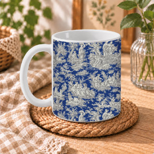 Elegant Dark Blue Vintage Toile De Jouy Coffee Mug