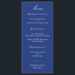 Elegant Dark Blue Wedding Menu<br><div class="desc">Elegant Dark Blue Wedding Menu, please personalise as required using the online Personalisation template before ordering. Once you have entered your wording onto the Personalisation template, should you find that you need to adjust the positioning of the text then please use the "Customise further" option to "Edit using the Design...</div>
