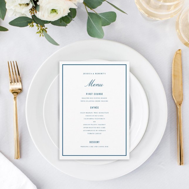 Elegant Dark Blue Wedding Menu Card (Creator Uploaded)