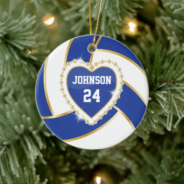 Elegant Dark Blue, White and Gold Volleyball Ceramic Ornament (Tree)