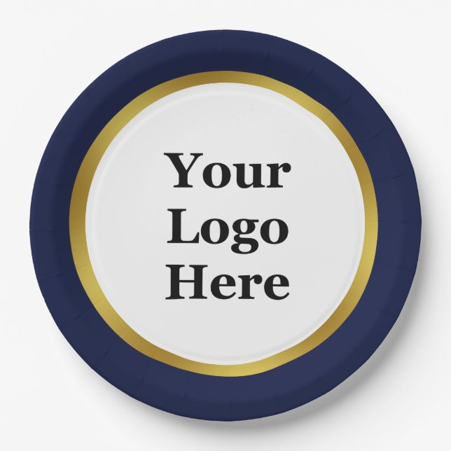 Elegant Dark Blue White and Gold Your Logo Here  Paper Plate (Front)