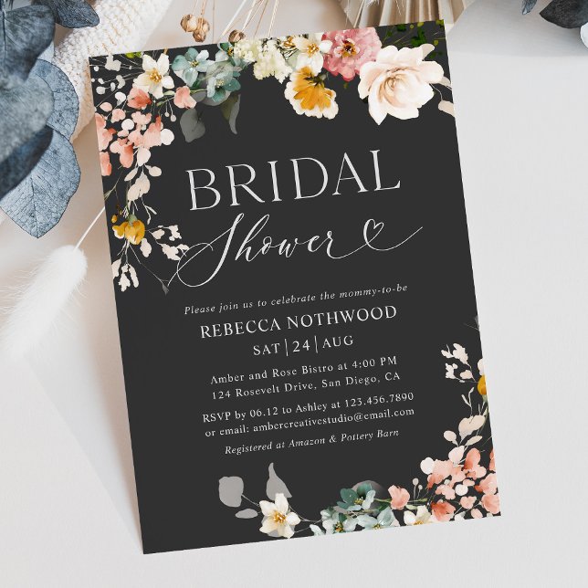 Elegant Dark Boho Bridal Shower Invitation (Creator Uploaded)