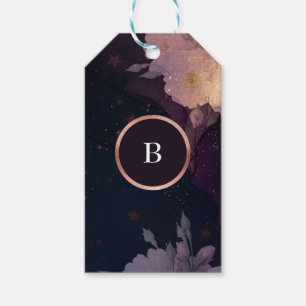 Elegant Dark Boho Floral Purple Rose Gold Wedding Gift Tags