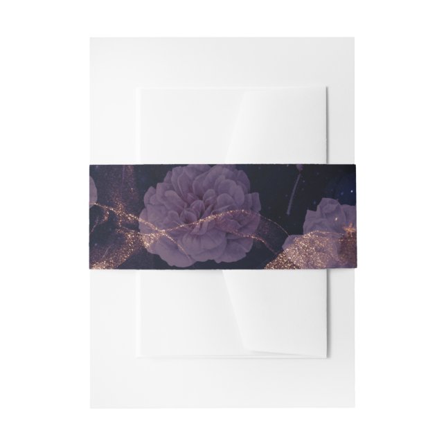 Elegant Dark Boho Floral Purple Rose Gold Wedding Invitation Belly Band (Front Example)