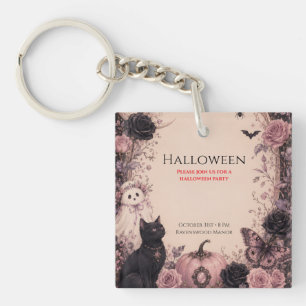 Elegant Dark Botanical Halloween Party Key Ring
