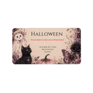 Elegant Dark Botanical Halloween Party Label
