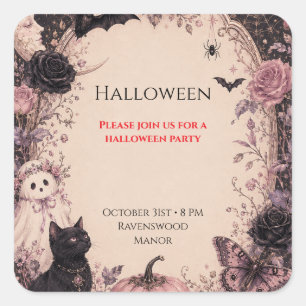 Elegant Dark Botanical Halloween Party Square Sticker
