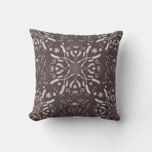 Elegant Dark Botanical Mandala Pattern Cushion