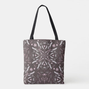Elegant Dark Botanical Mandala Pattern Tote Bag
