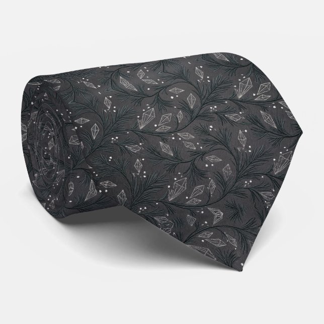 Elegant Dark Botanical Platinum Tie (Rolled)