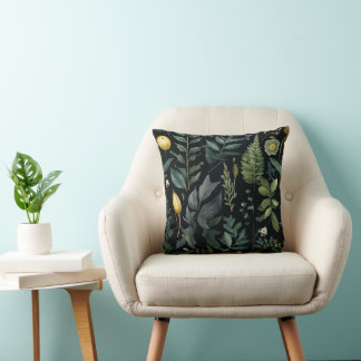 Elegant Dark Botanical Throw Pillow