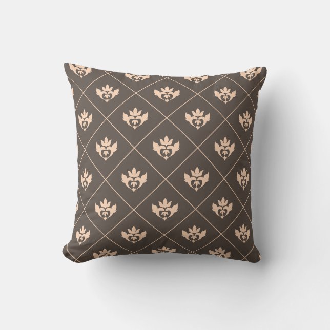 Elegant Dark Brown Beige Ivory Ornament Pattern Cushion (Front)