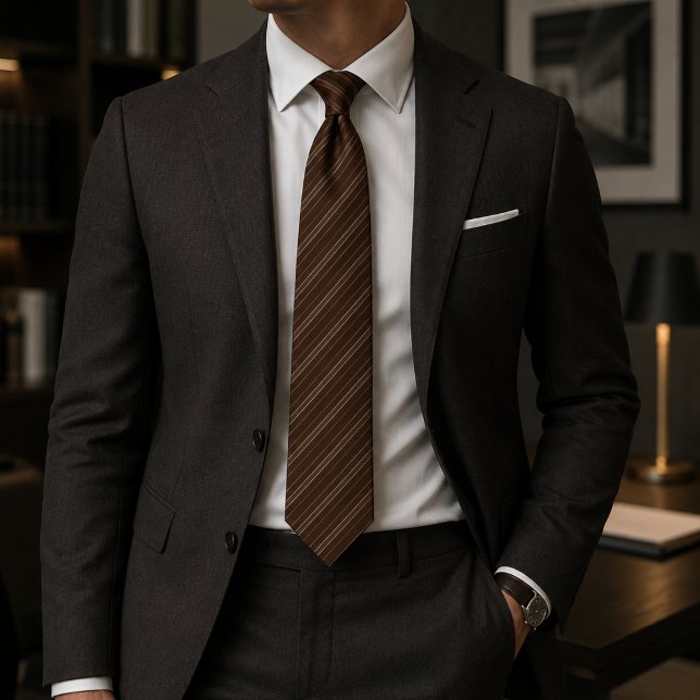 Elegant Dark Brown Diagonal Striped Tie (Creator Uploaded)