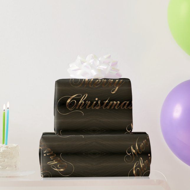 Elegant Dark Brown Gold Script Merry Christmas Wrapping Paper (Party Gifts)
