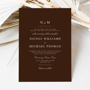 Elegant Dark Brown Monogram Classic Wedding Invitation