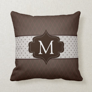 Elegant Dark Brown Polka Dot Custom Monogram Cushion
