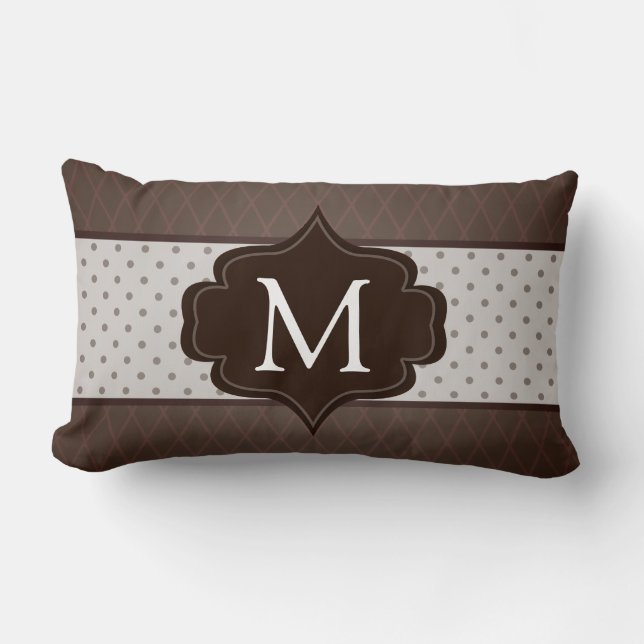 Elegant Dark Brown Polka Dot Custom Monogram Lumbar Cushion (Front)