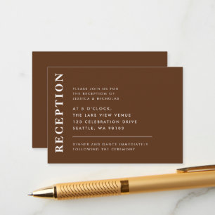 Elegant Dark Brown Simple Wedding Reception Enclosure Card