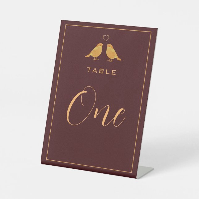 Elegant Dark Burgundy and Gold Table Number Pedestal Sign (Front)