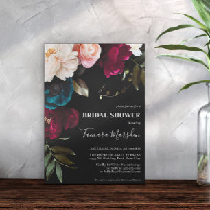 Elegant Dark Burgundy Blue Blush Floral Black  Invitation