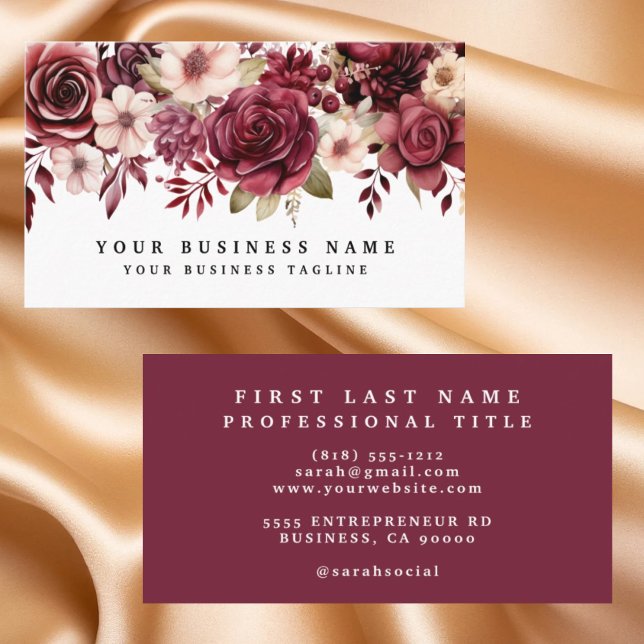 Elegant dark Burgundy Flowers Business Cards (Creator Uploaded)