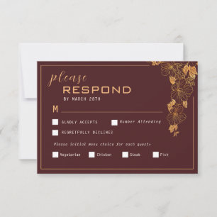 Elegant Dark Burgundy & Golden Foliage  RSVP Card