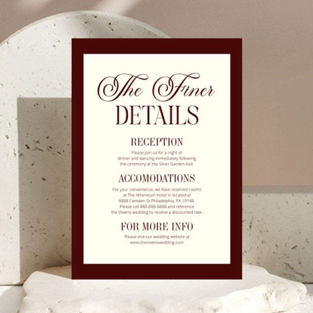 Elegant Dark Burgundy Ivory Wedding Details Enclosure Card (Creator Uploaded)