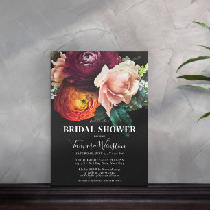 Elegant Dark Burgundy Orange Floral Bridal Shower Invitation