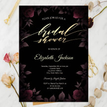 Elegant Dark Burgundy Roses Black Bridal Shower