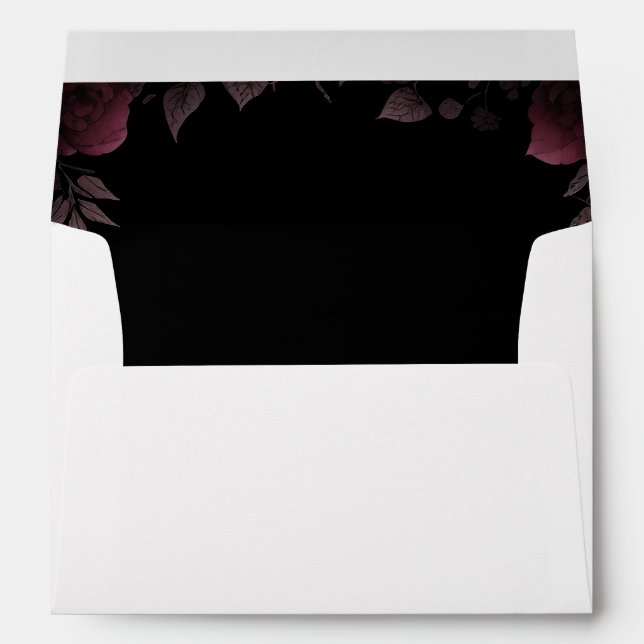 Elegant Dark Burgundy Roses Black Envelope (Back (Bottom))